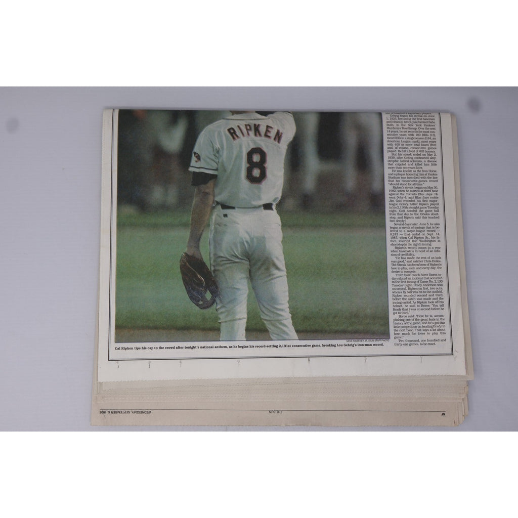 Cal Ripken Jr Breaks Streak Set Of 4 Different Baltimore Sun Full Newspapers
