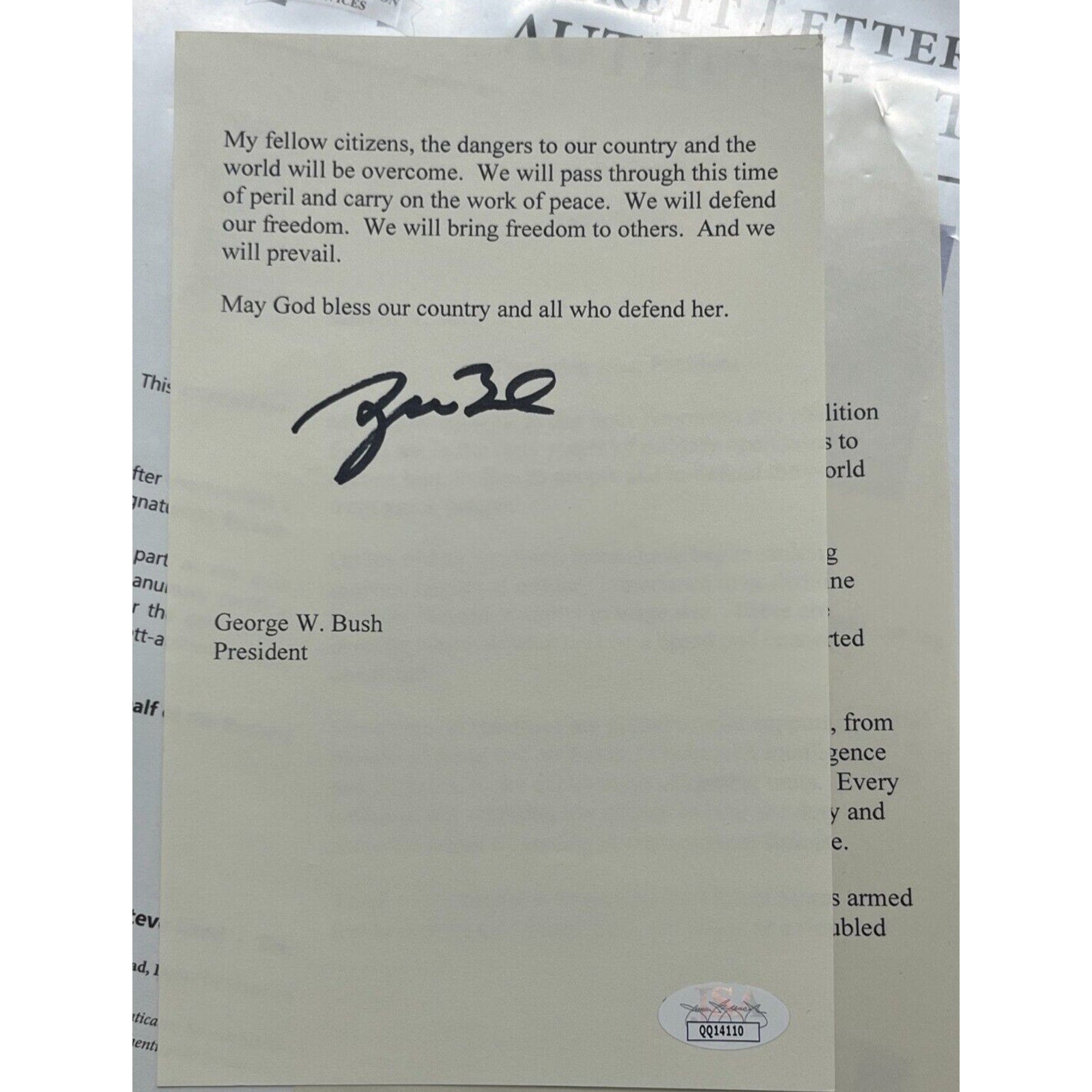 43 President George W Bush USA Signed Speech Operation Iraqi Freedom Beckett COA