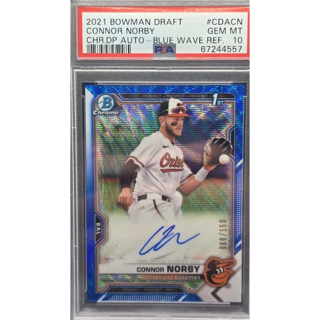2021 Bowman Draft Connor Norby Auto Blue Wave Refractor /150 PSA 10 Chrome CDACN