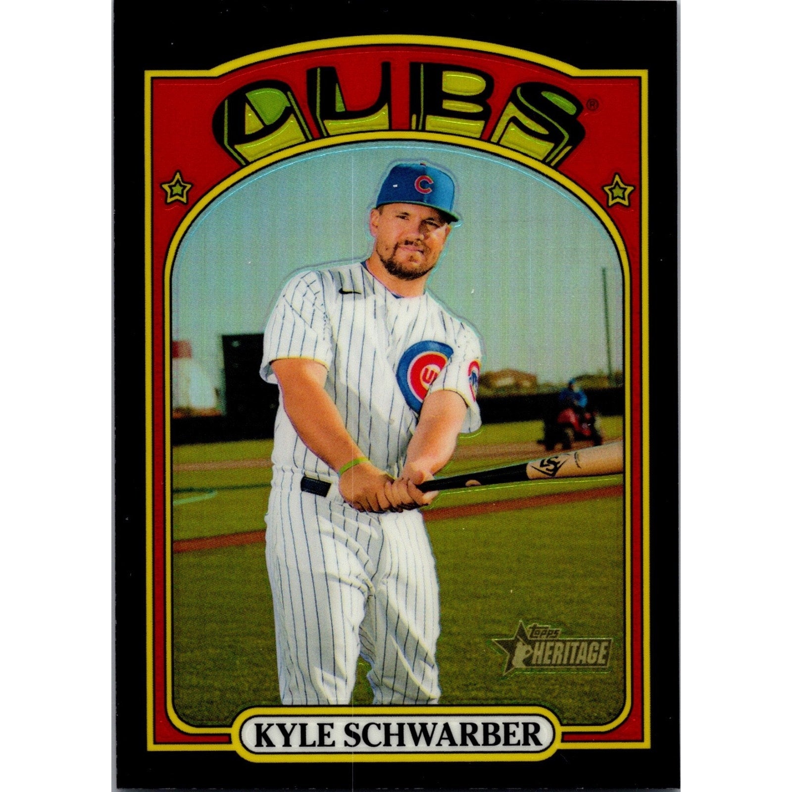Kyle Schwarber 2021 Topps Heritage #139 /72 Black Chrome Parallel