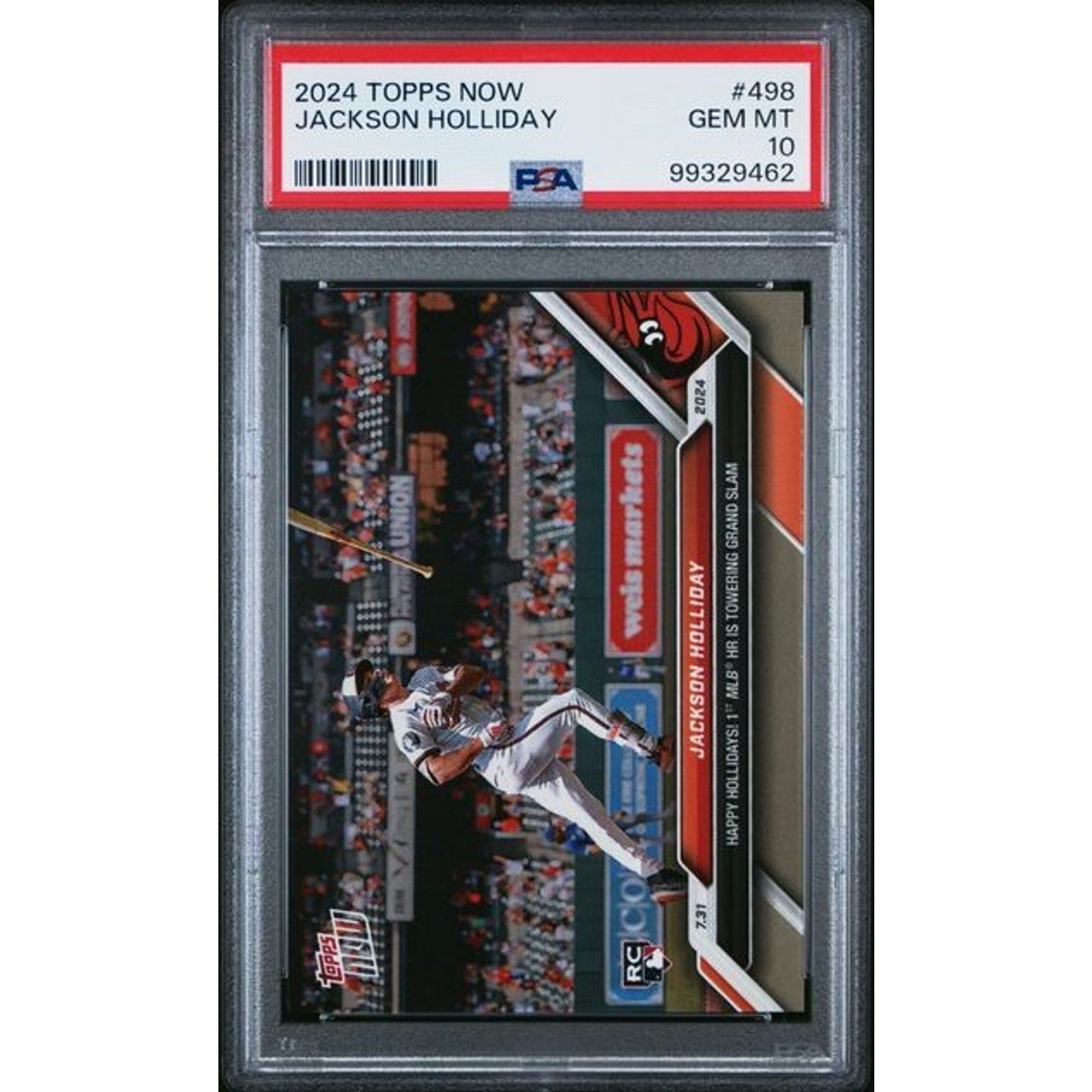 Jackson Holliday 2024 Topps Now Rookie 1st MLB Home Run RC #498 PSA 10