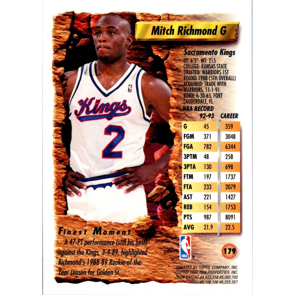 1993-94 Topps Finest Mitch Richmond #179 HOF Basketball Card NBA