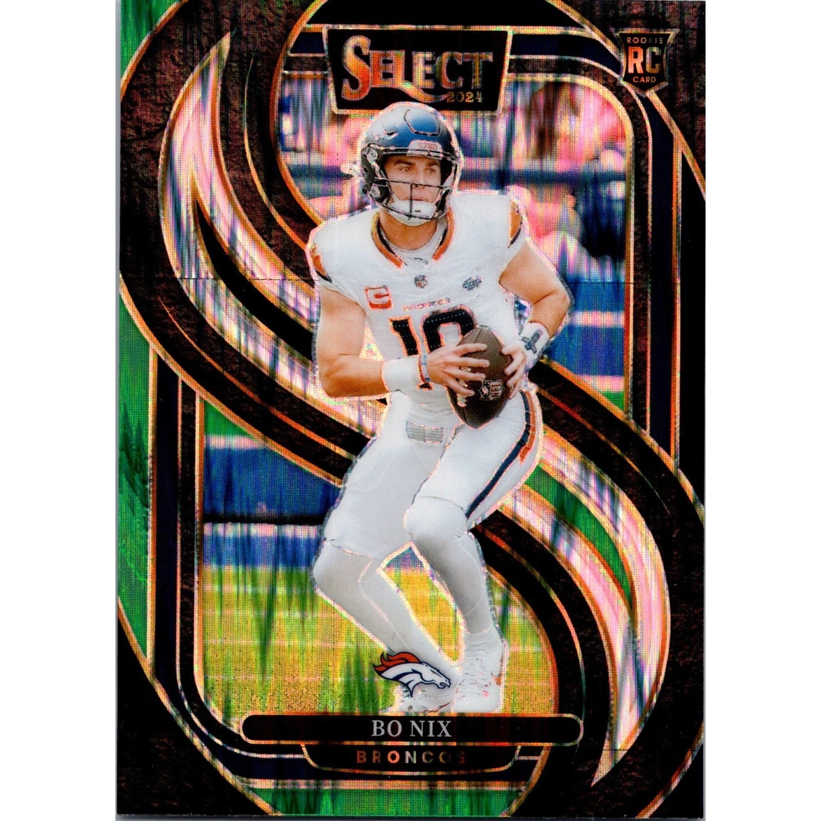 Bo Nix 2024 Panini Select Premier Level #117 Rookie Black & Green Shock Prizm RC