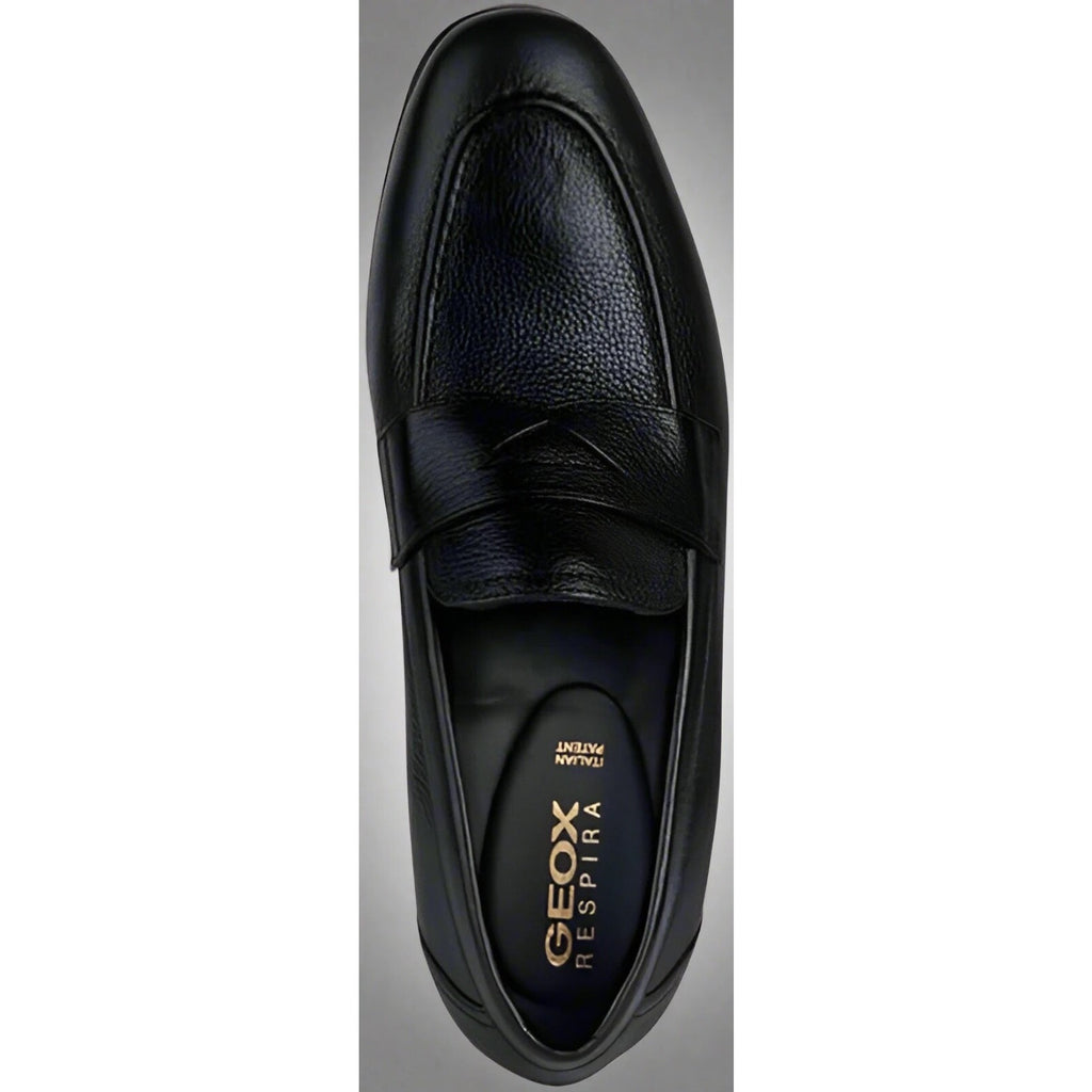 Geox Mens Dress Shoe Breathable U Sapienza A Leather Black Loafer Heel Light