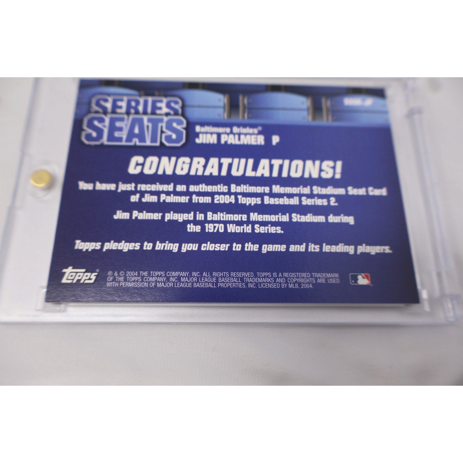 Jim Palmer 2004 Topps Series Seats Relics #SSSR-JP Mint