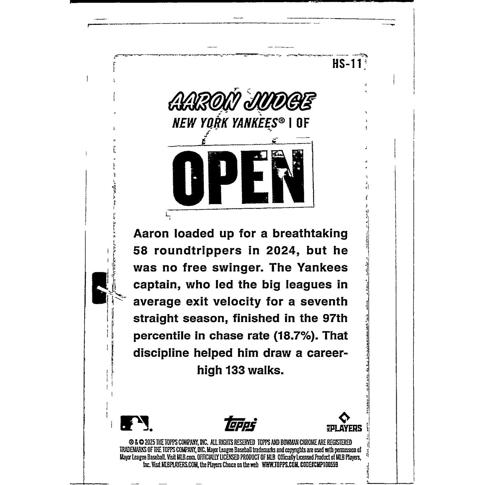 Aaron Judge 2025 Bowman Chrome Hobby Stars HS-11 Chamber Of Cards