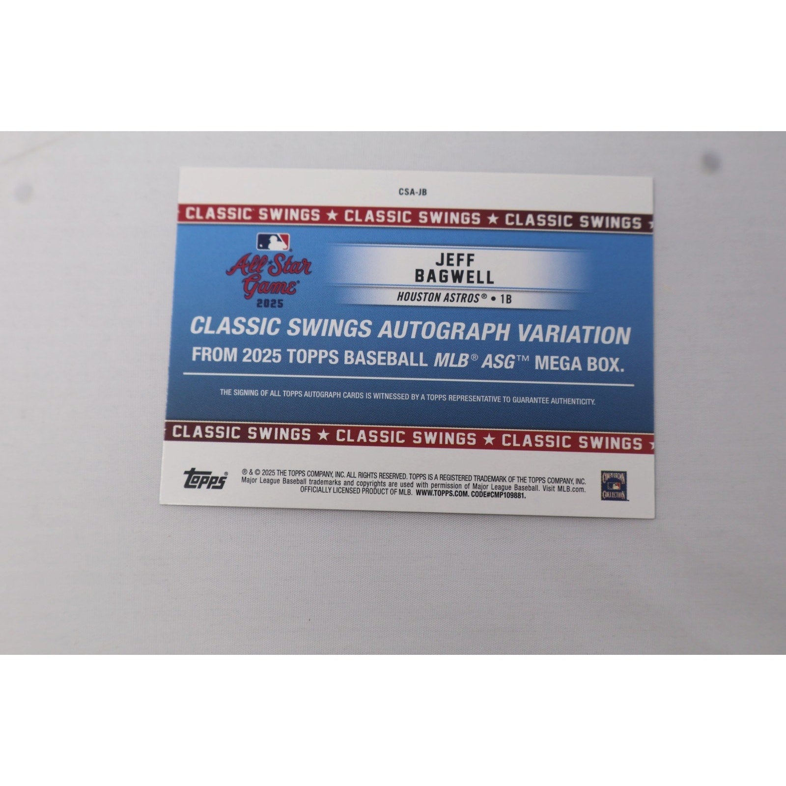 Jeff Bagwell 2025 Topps All-Star Game Classic Swings Auto Red Foil /5 #CSA-JB