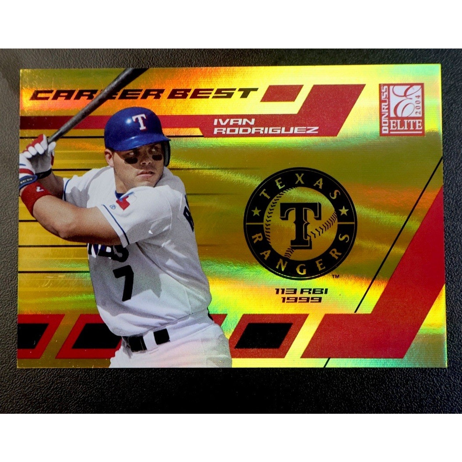IVAN RODRIGUEZ 2004 Donruss Elite Career Best Gold /113 #CB-20 Texas Rangers
