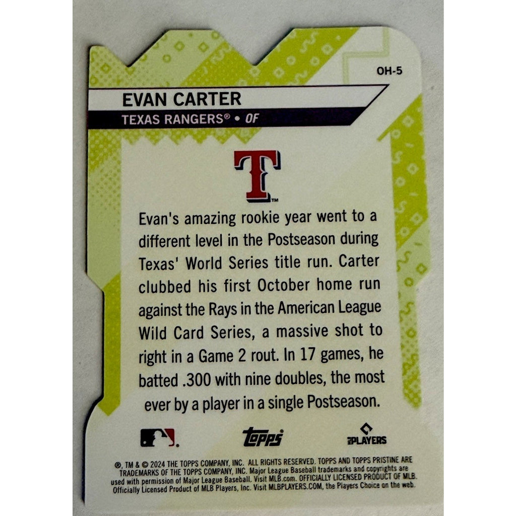 2024 Topps Pristine #OH-5 Evan Carter Oh Snap! Orange Refractor #/25