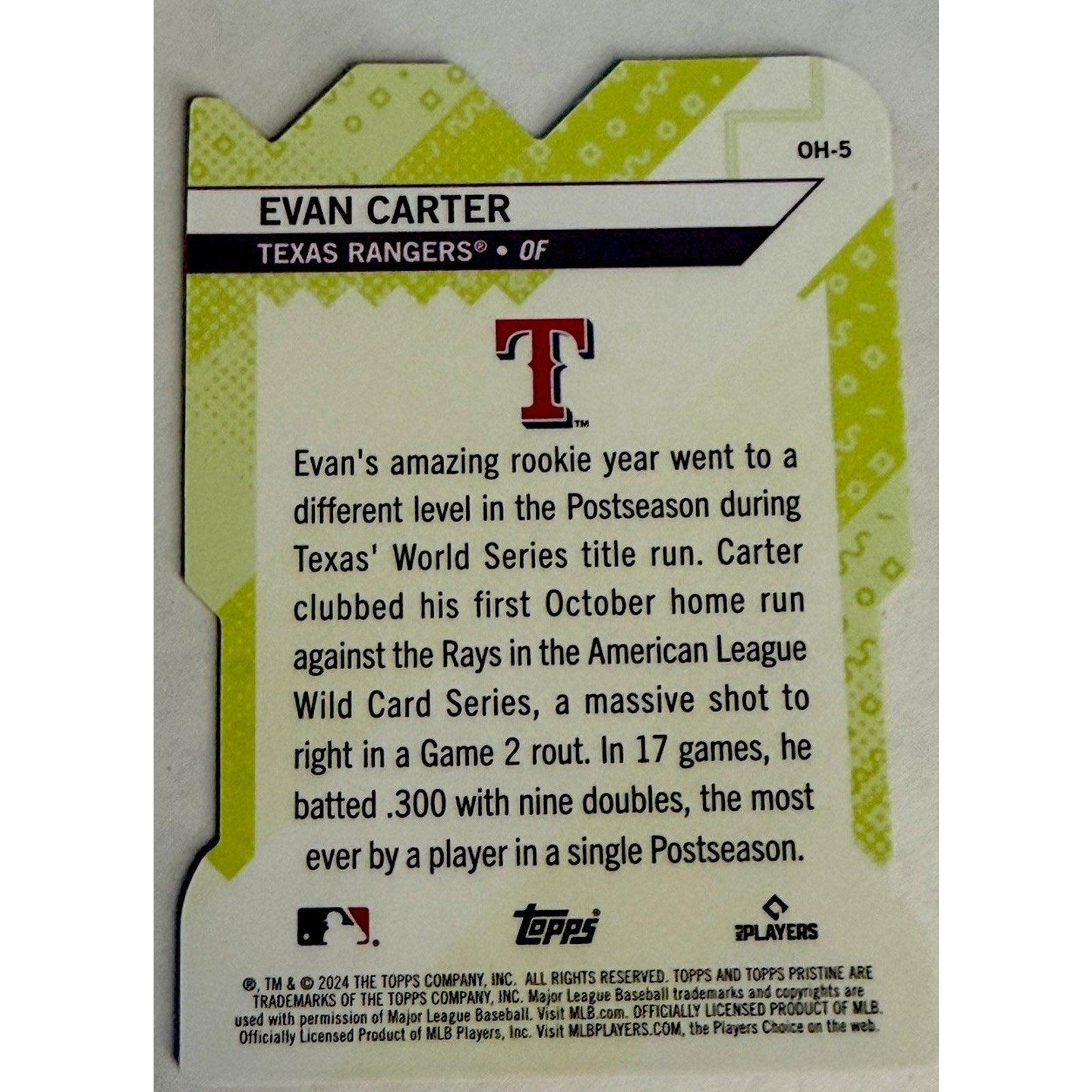 2024 Topps Pristine #OH-5 Evan Carter Oh Snap! Orange Refractor #/25