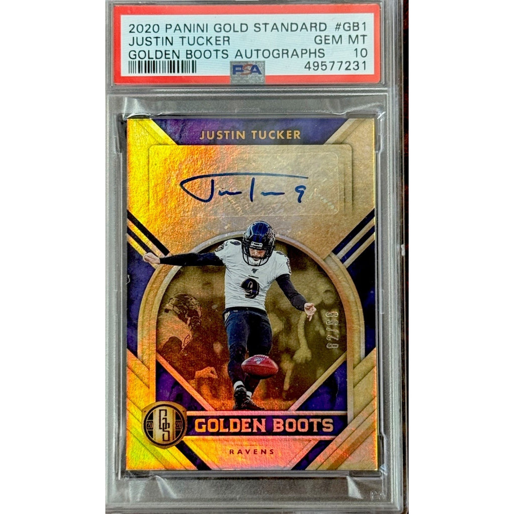 2020 Panini Gold Standard Justin Tucker Golden Boots Auto #GB1 Ravens /99 PSA 10