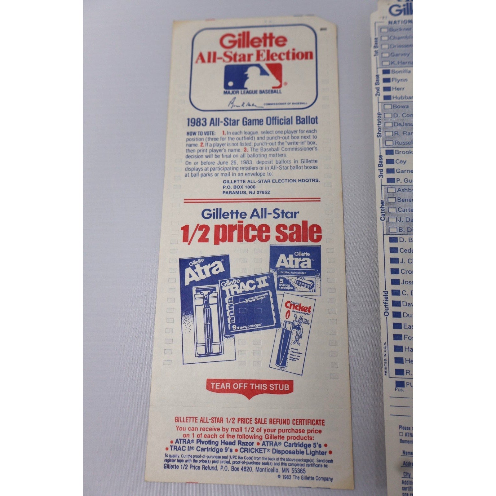 1983 Gillette MLB All Star Fan Vote Ballots Lot Of 50 Unpunched Good Party Gifts