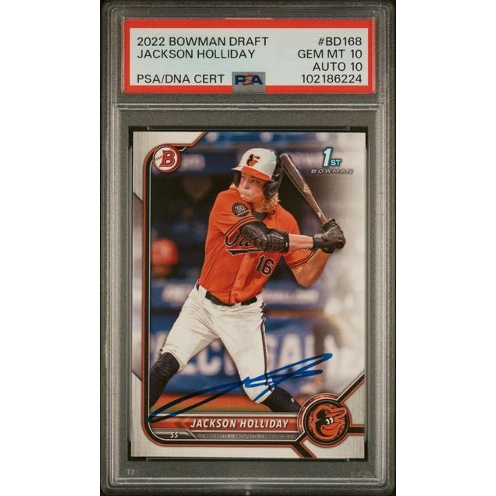 Jackson Holliday 2022 Bowman Draft 1st Autograph #BD-168 PSA 10 Autograph 10 Hard Signed