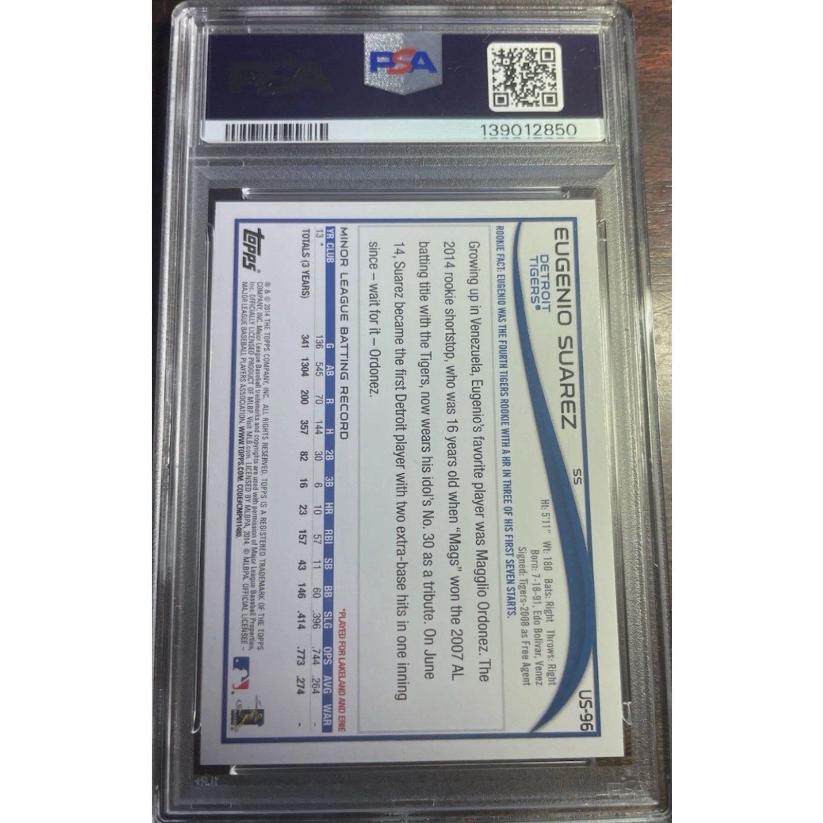 2014 Topps Update #US96 Eugenio Suarez Rookie Card Seattle Mariners RC PSA 9 Min