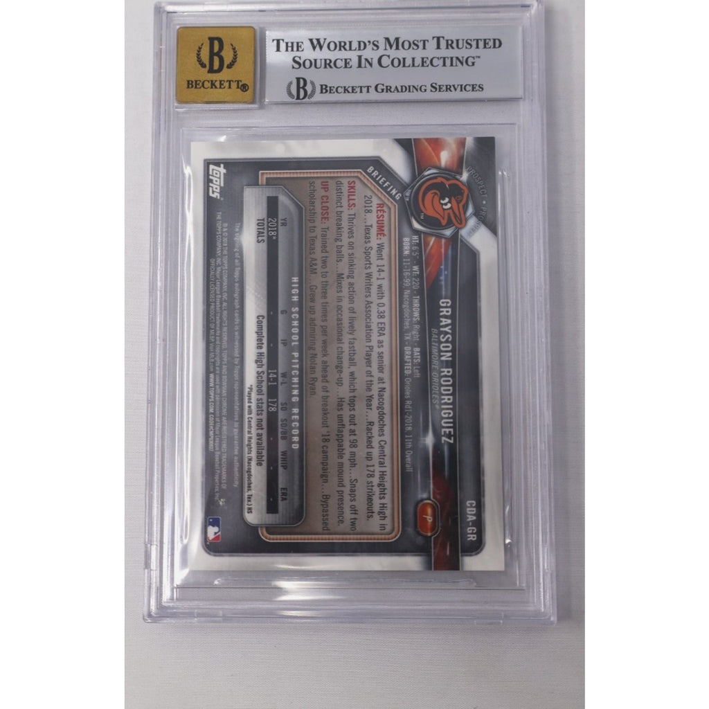 Grayson Rodriguez 2018 Bowman Chrome Draft #CDAGR Auto BGS Auto 10