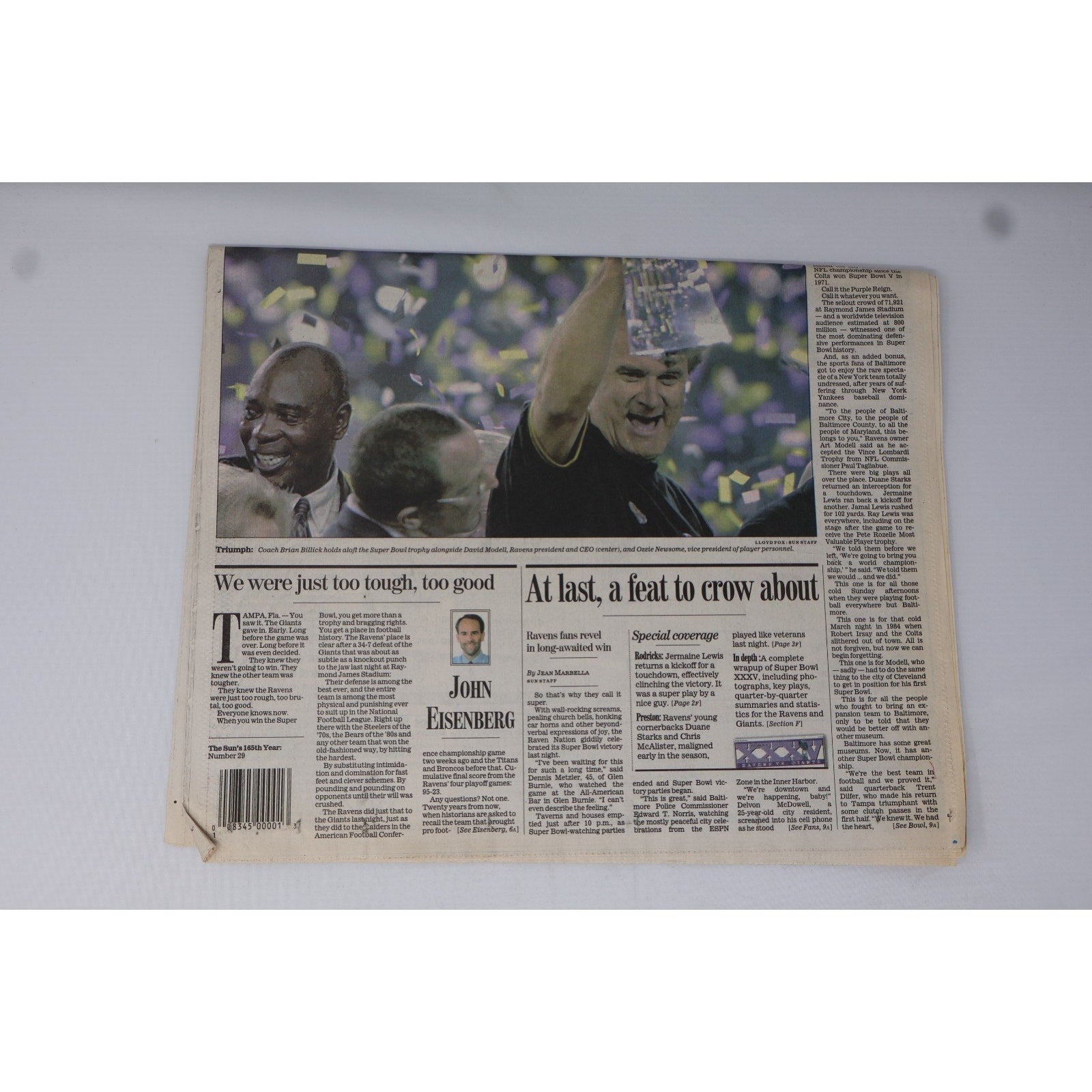 Baltimore Ravens 2001 NFL Champs Set Of 3 Headlines/ Commemorative Newspapers