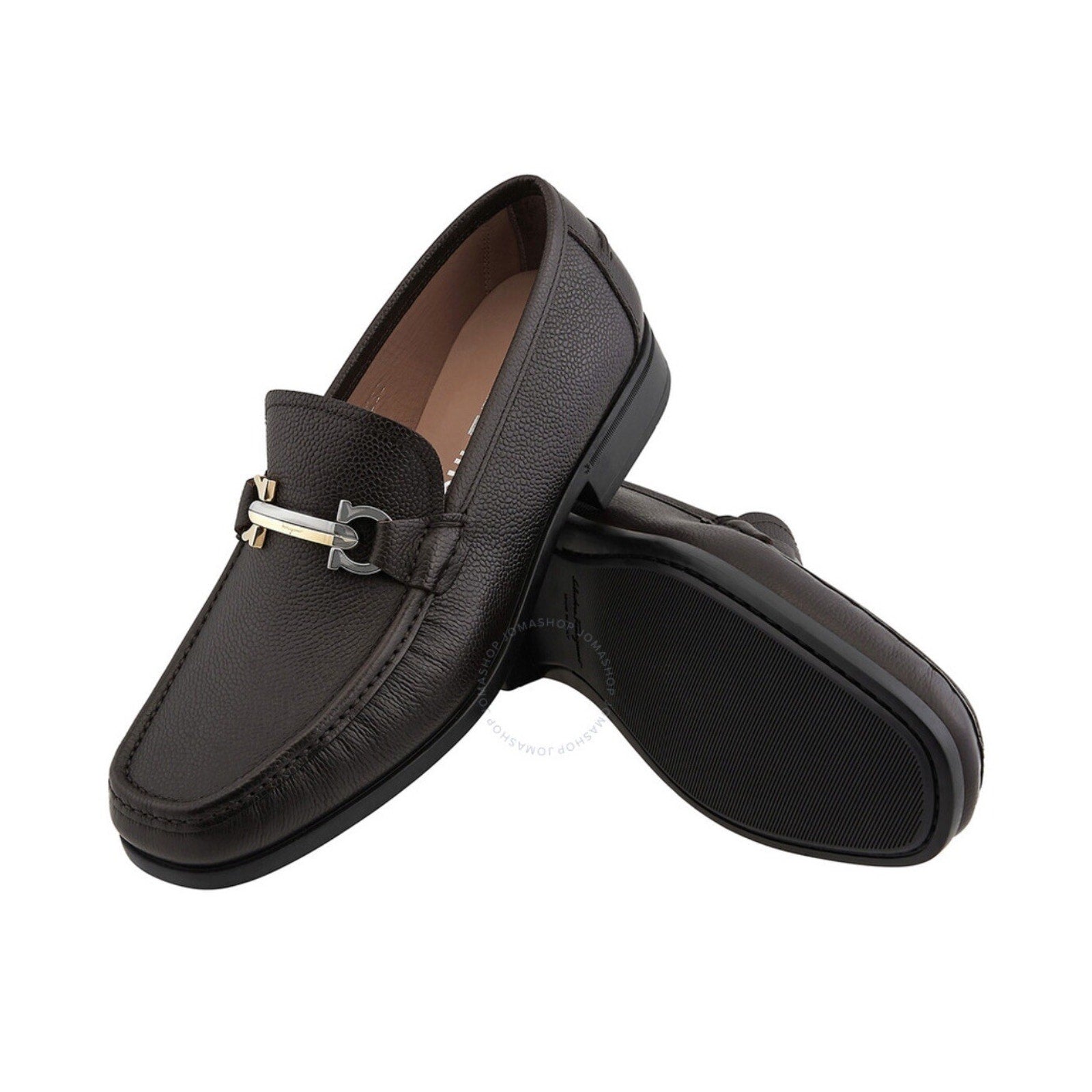 Salvatore Maurice Hammered Leather Two-tone Gancini Buckle Loafers Hickory US 6