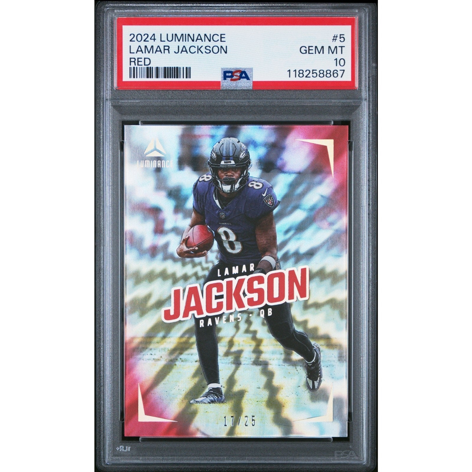 2024 Panini Luminance Lamar Jackson #5 Red /25 PSA 10 Gem Mint POP 2 Ravens MVP