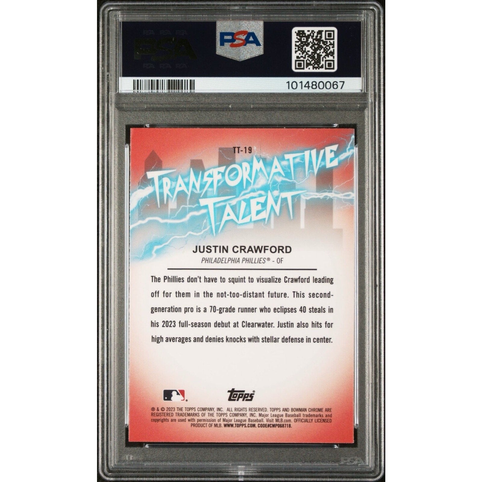 2023 Bowman Draft #TT-19 JUSTIN CRAWFORD Transformative Talent PSA 10 Rookie