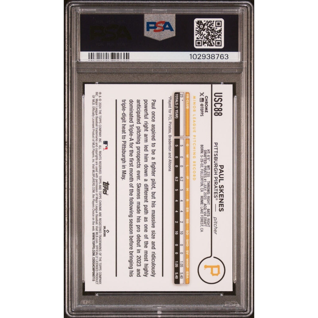 2024 TOPPS CHROME UPDATE #USC88 PAUL SKENES Rookie Pirates RC PSA 9 Mint MLB
