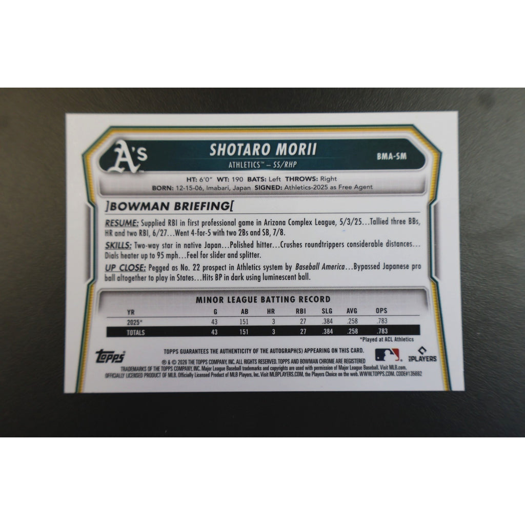 Shotaro Morii 2026 Bowman Chrome Silver Mojo Refractor RC Auto #BMA-SM Mint