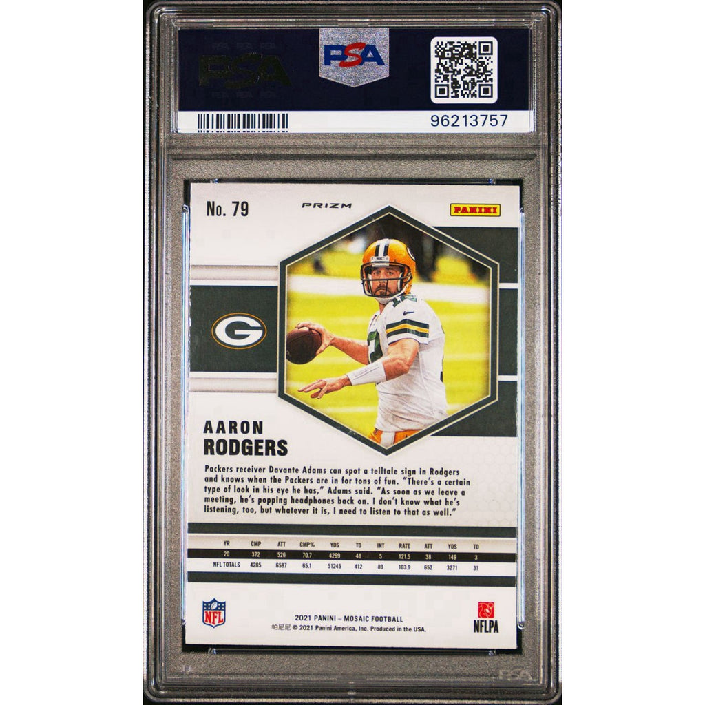 2021 PANINI MOSAIC Aaron Rodgers Camo Pink PSA 10 Gem Green Bay Packers #79