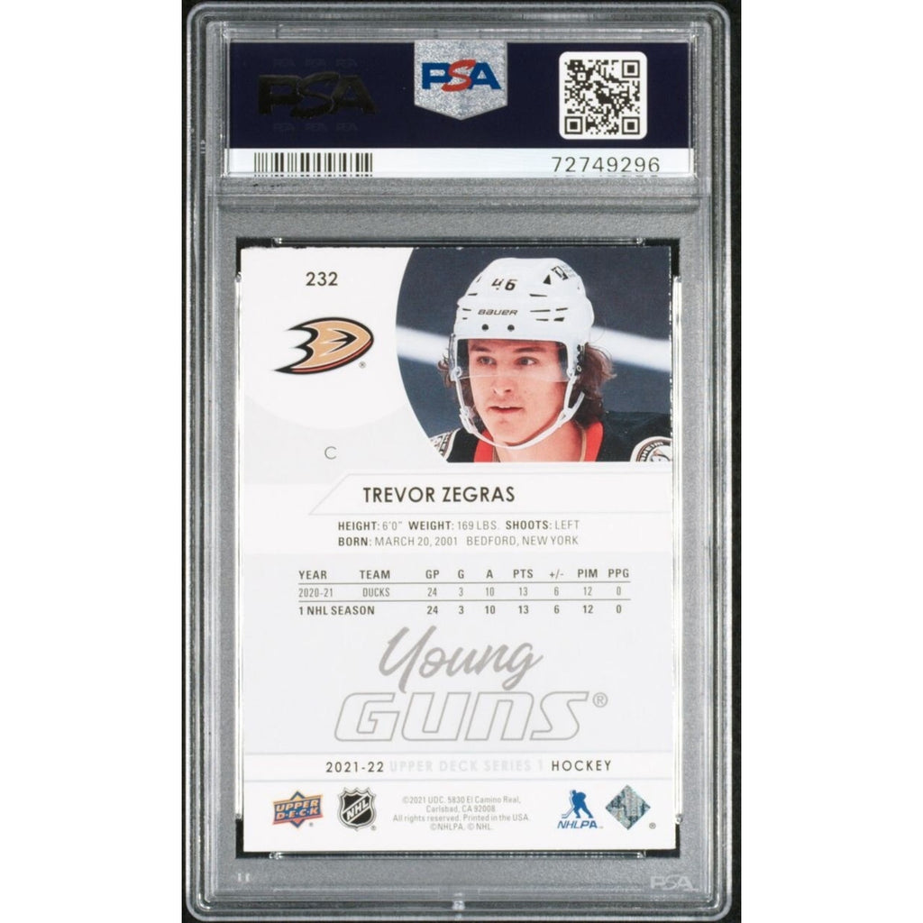 Trevor Zegras 2021 Upper Deck Young Guns #232 Rookie RC PSA Anaheim Ducks