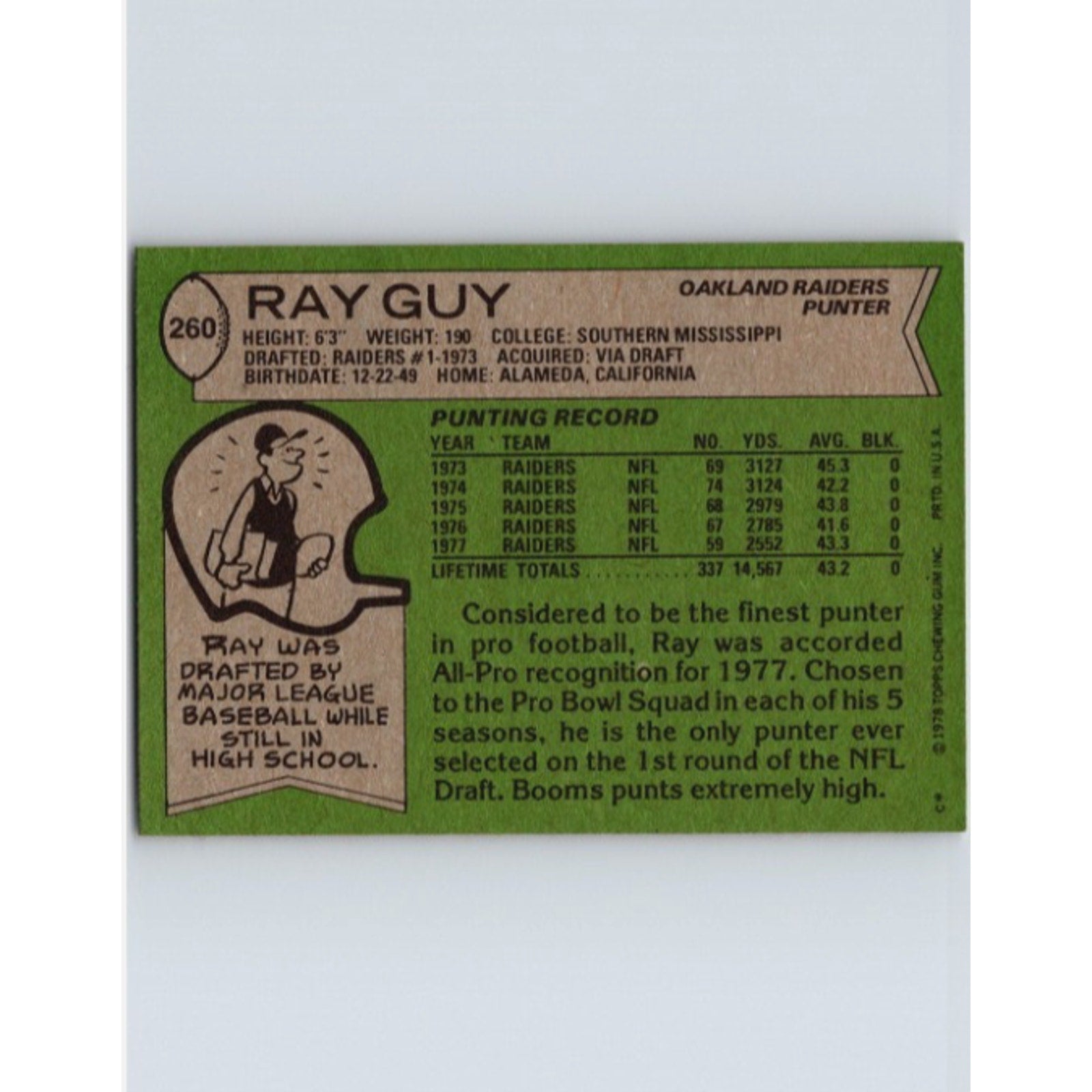 Lot Of 2 1978 Topps Bob Griese #120/Ray Guy #260 HOFs NM