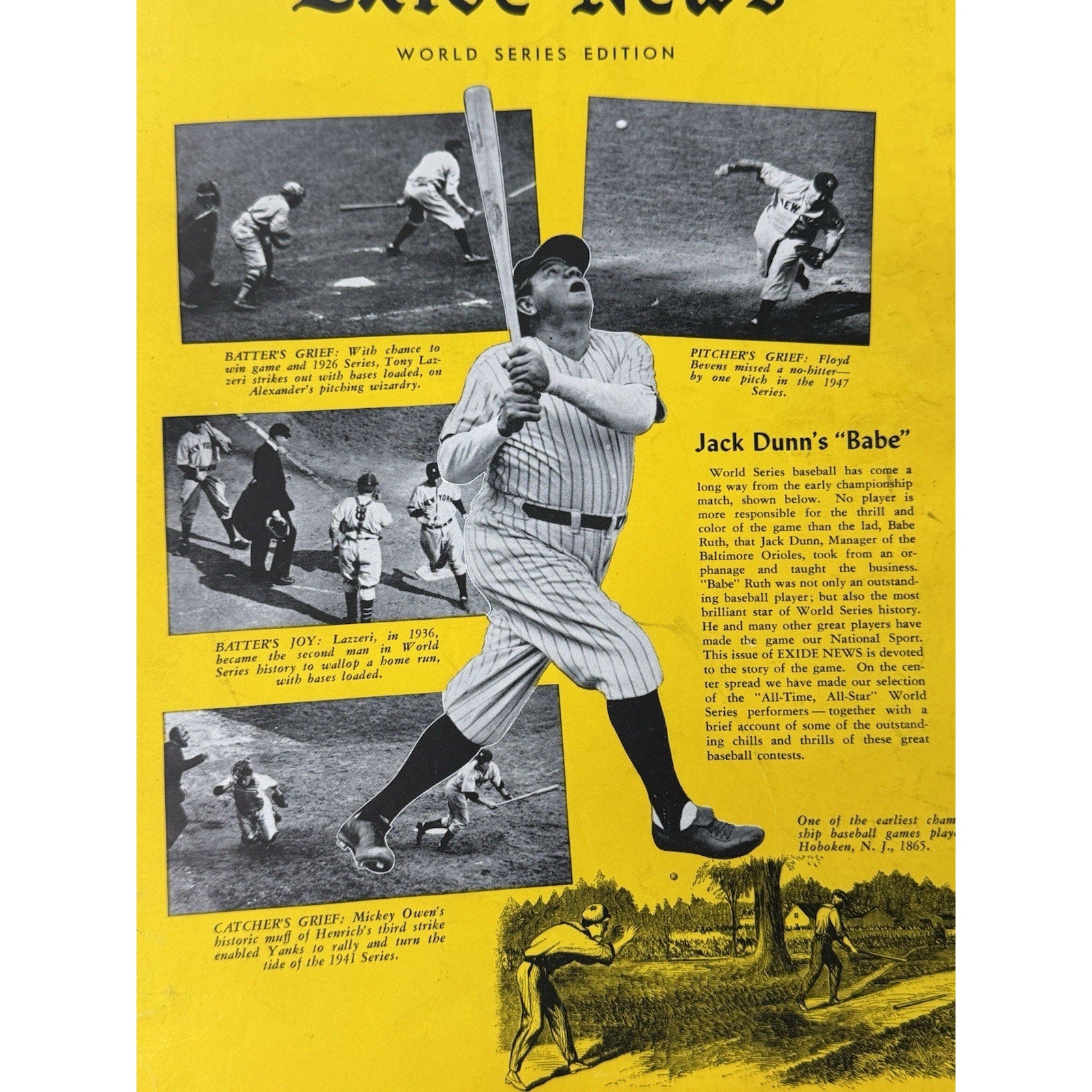 1950 WORLD SERIES STARS PICTORIAL POSTER RARE ALL-TIME BABE RUTH EXIDE NEWS
