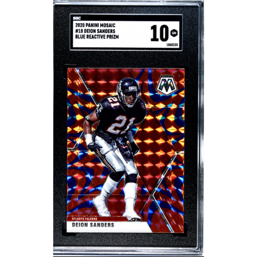 2020 Panini Mosaic Reactive Blue Prizm Deion Sanders #18 Falcons SGC 9 Mint