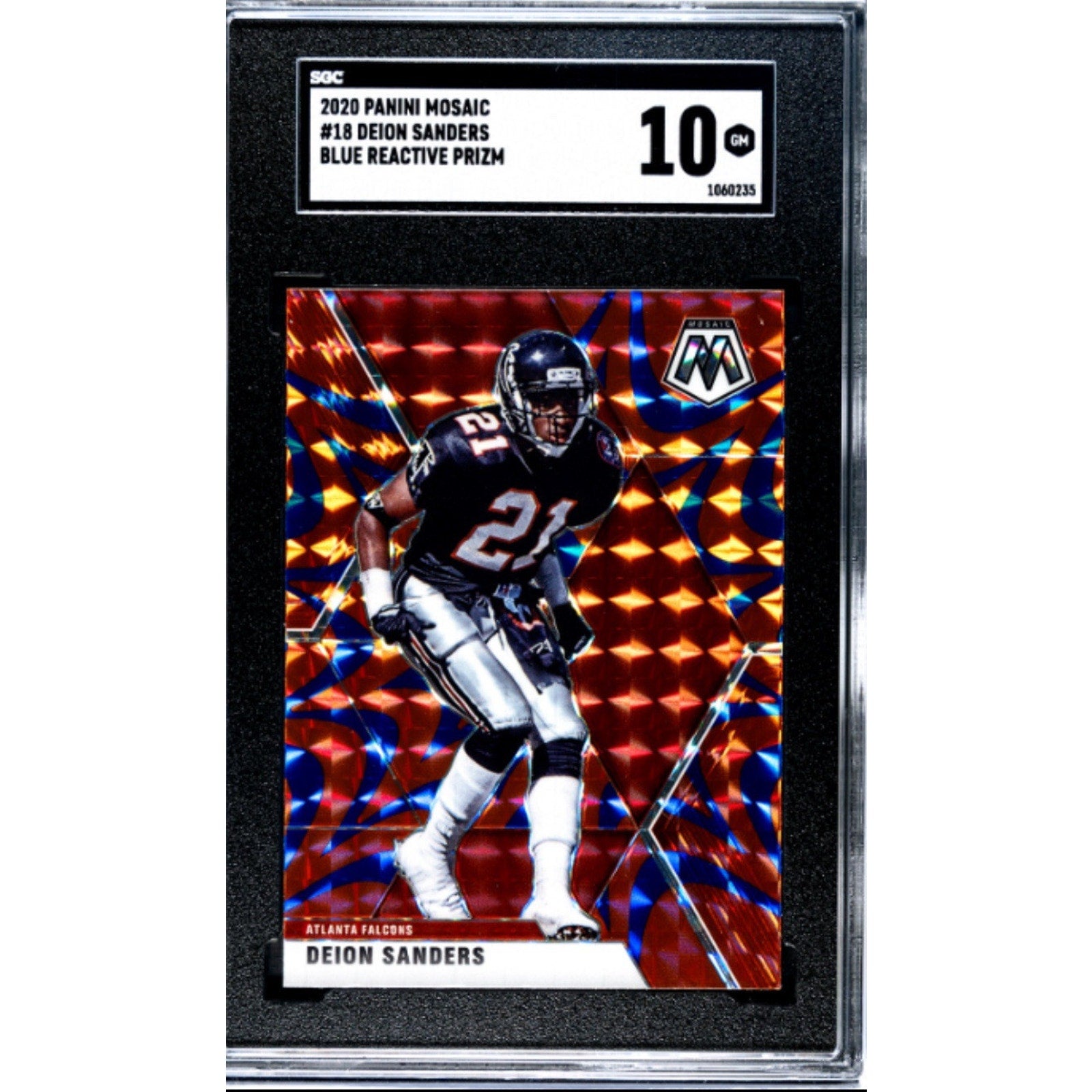 2020 Panini Mosaic Reactive Blue Prizm Deion Sanders #18 Falcons SGC 9 Mint