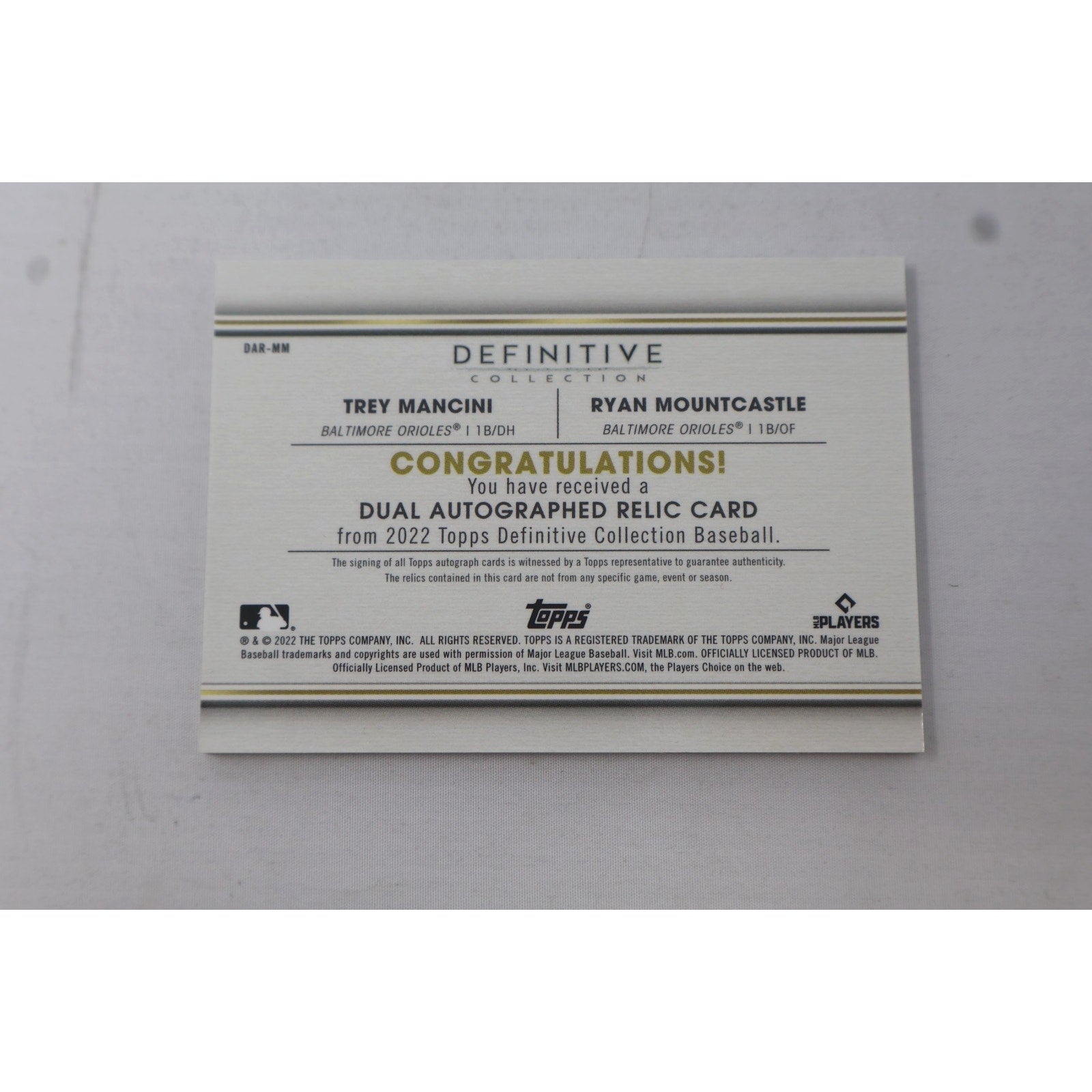 Trey Mancini / Ryan Mountcastle 2022 Topps Definitive Dual Auto /10 #DAR-MM