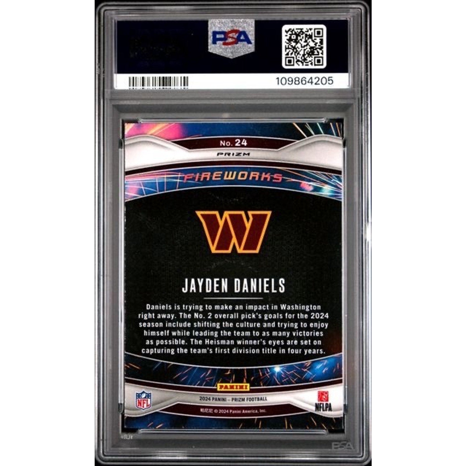 2024 PANINI PRIZM FIREWORKS GREEN PRIZM #24 JAYDEN DANIELS ROOKIE RC PSA 9