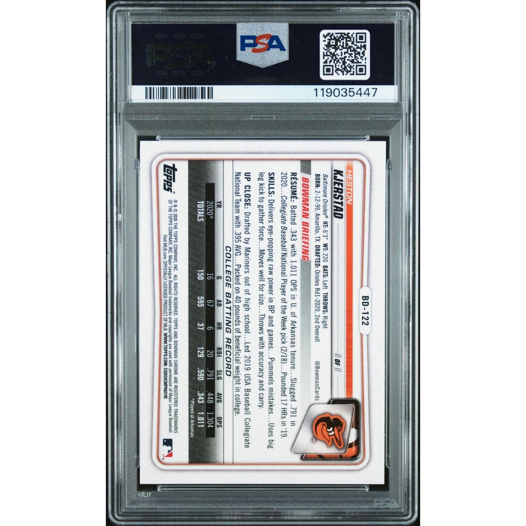 Heston Kjerstad 2020 1st Bowman Chrome Rookie Psa DNA 10 Auto BD122 Orioles RC