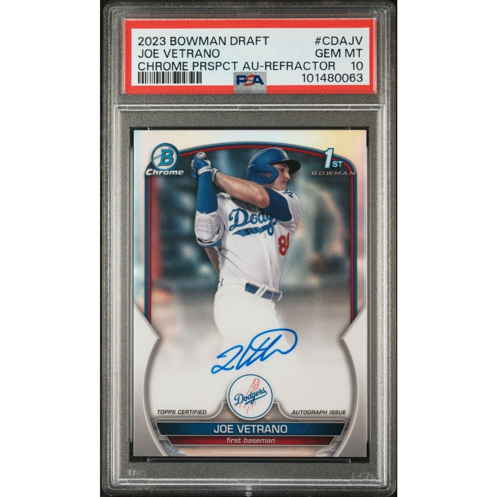 Joe Vetrano 2023 Bowman Chrome Draft Refractor 1st Auto /499 CDA-JV PSA 10