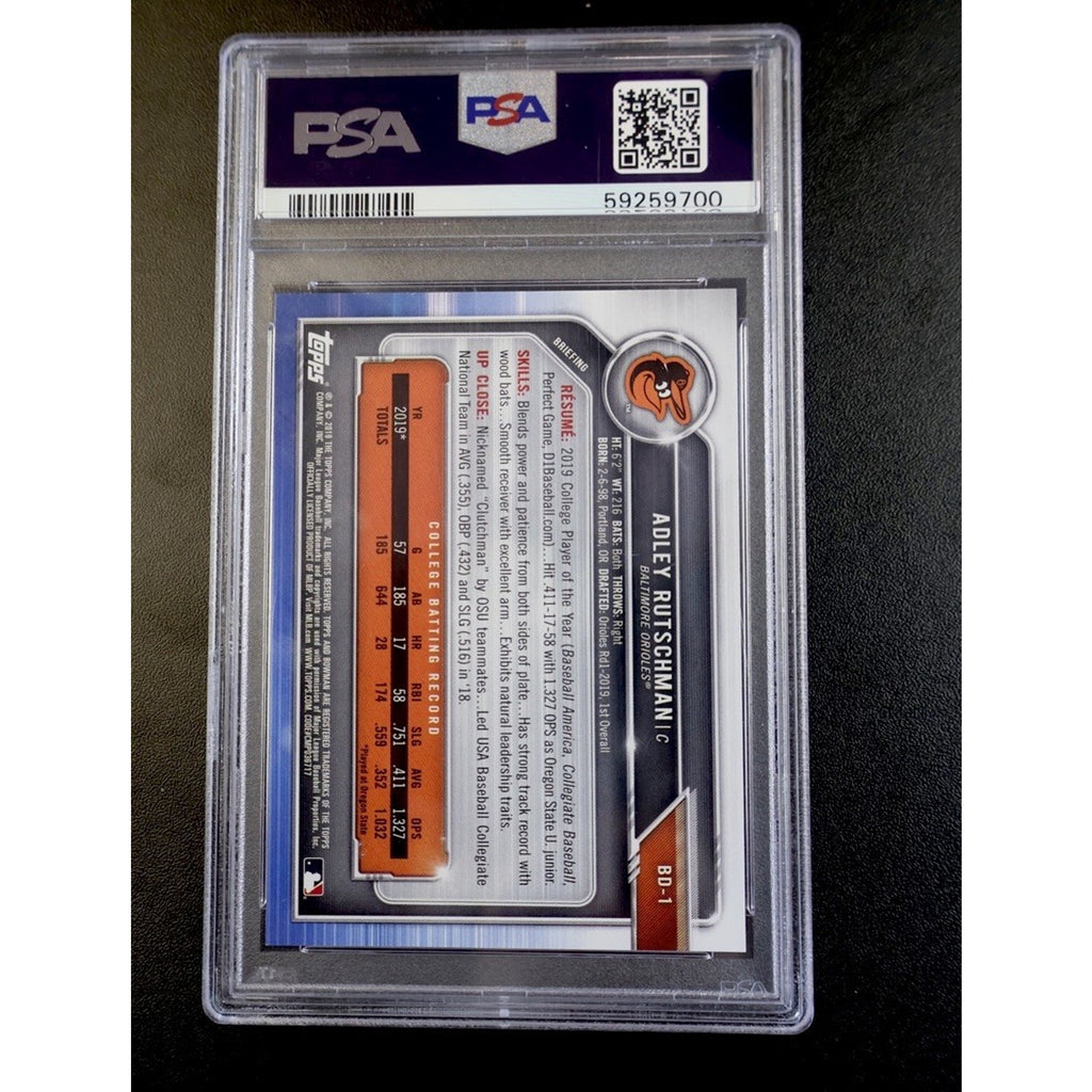 2019 Bowman Draft Adley Rutschman #BD-1 Graded Gem Mint PSA 10