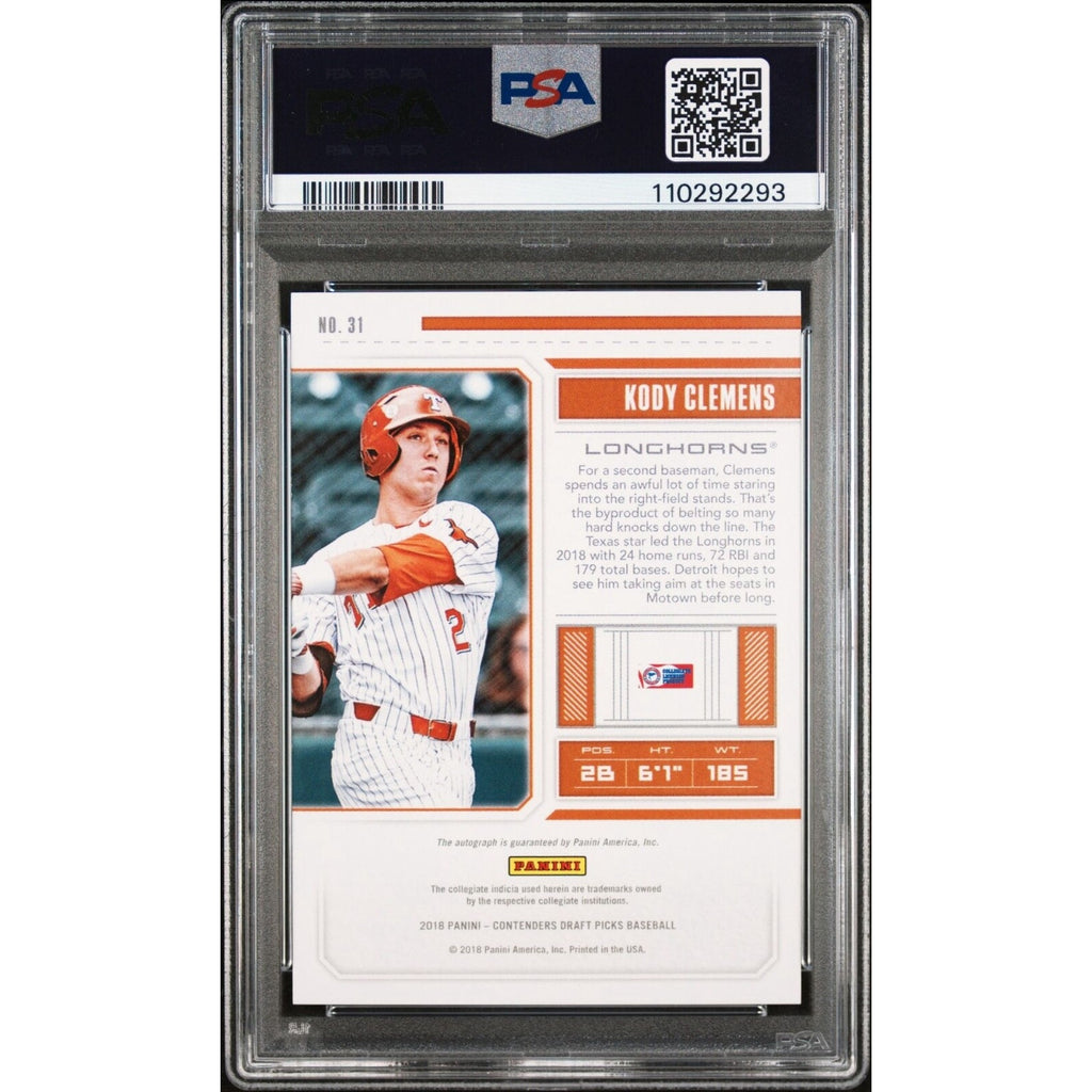 2018 Panini Contenders Draft Pick Auto Ticket #31 Kody Clemens /99 PSA 10 POP 2
