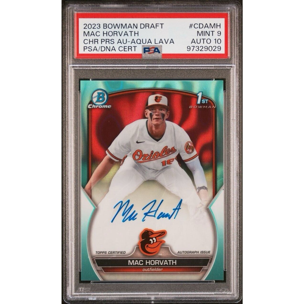 2023 1st Bowman Chrome Draft Mac Horvath Aqua Lava Refractor PSA 9 Auto 10 /199