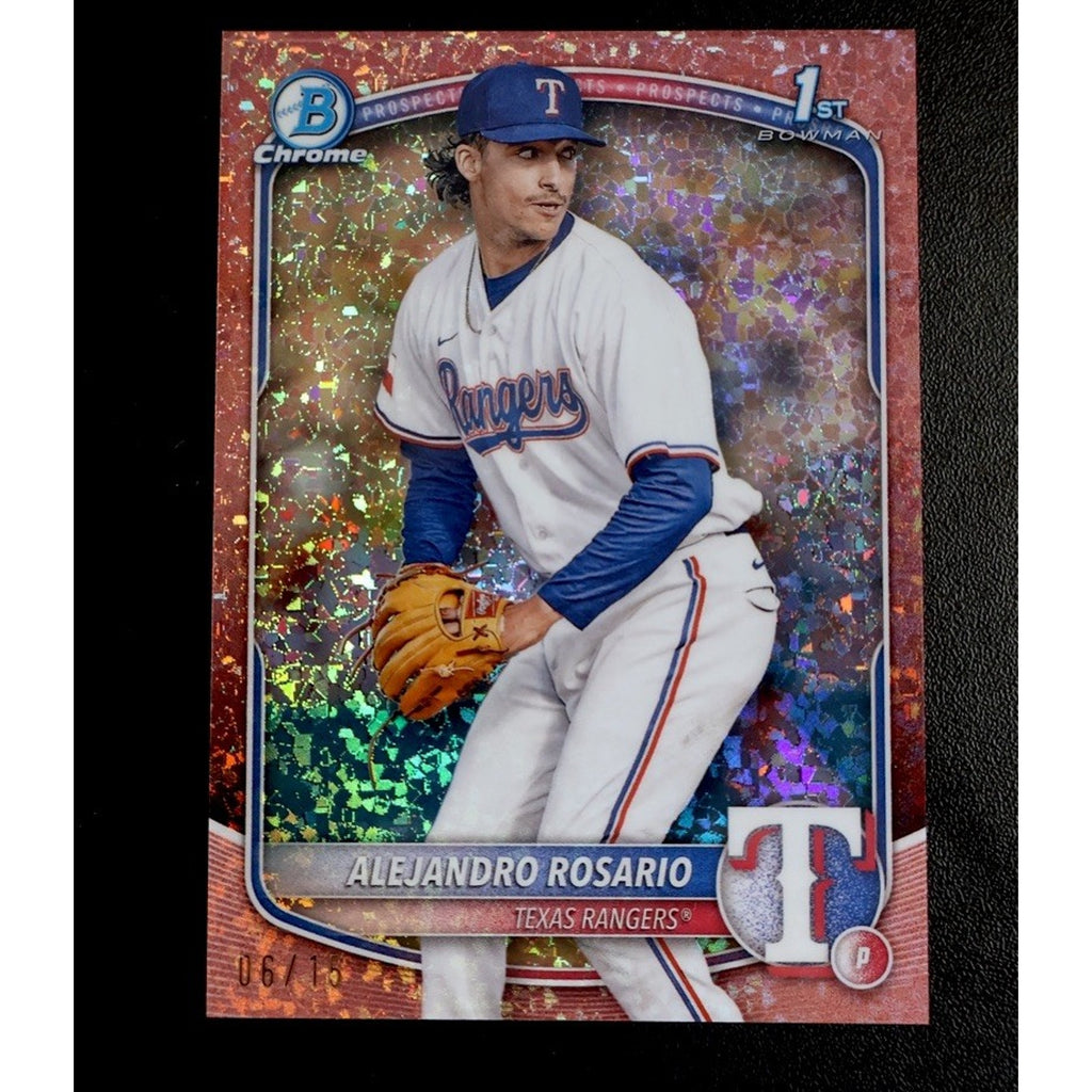 2025 Bowman Chrome 1st /15 RC Alejandro Rosario Mini Diamond Rose Gold Refractor