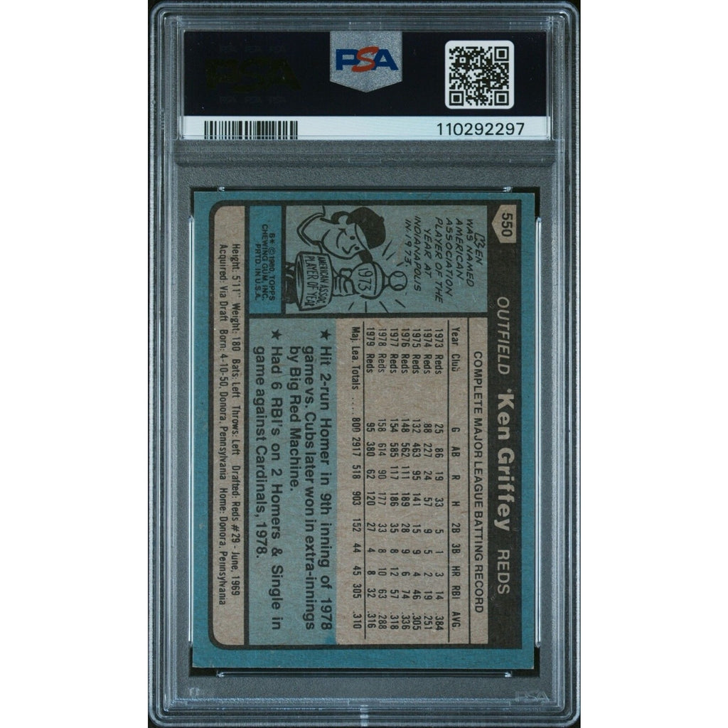 1980 TOPPS #550 KEN GRIFFEY PSA Cincinnati Reds Baseball MLB