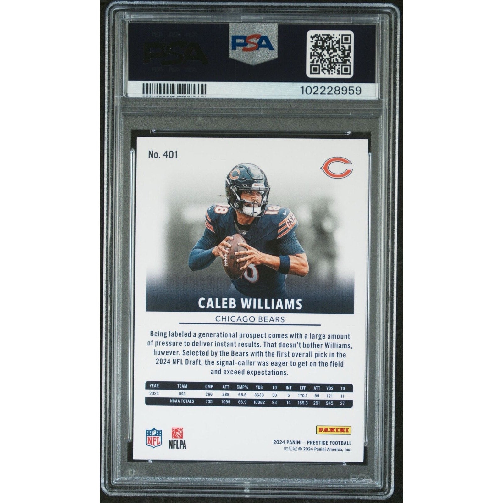2024 PANINI PRESTIGE CALEB WILLIAMS ROOKIE #401 PSA 10 GEM MINT BEARS RC NFL