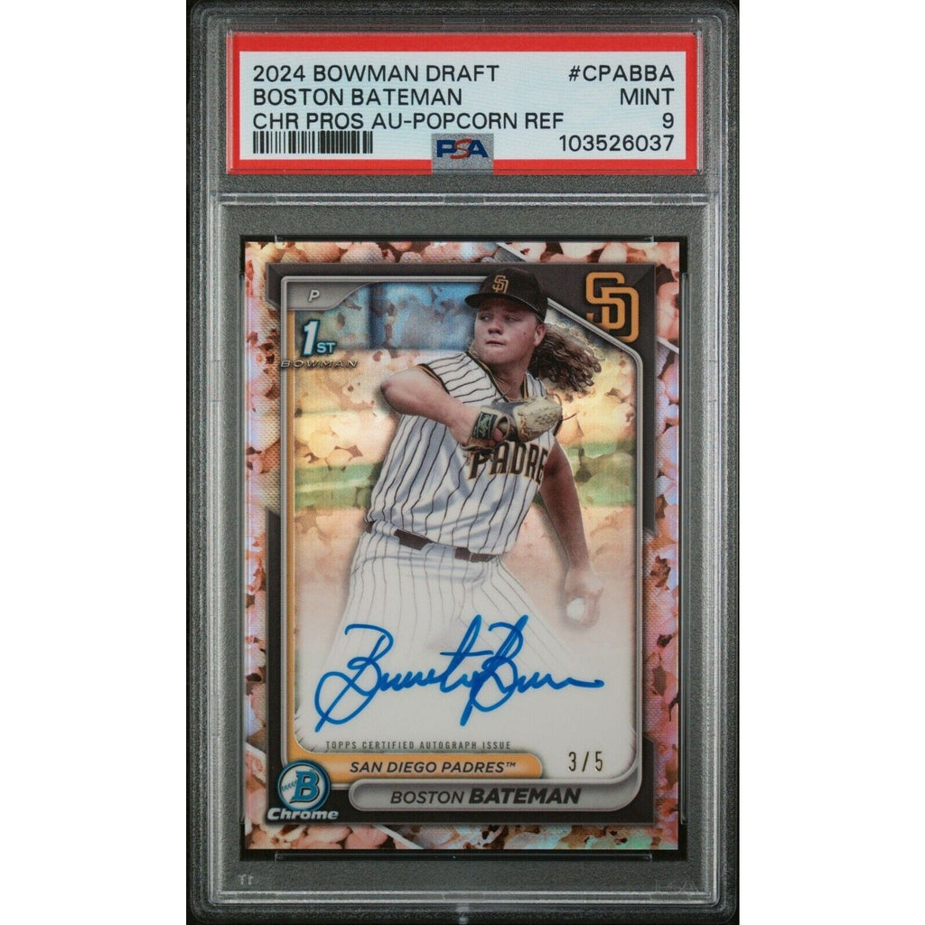 2024 Bowman Draft 1st Boston Bateman Auto /5 Popcorn Snack #CPABBA Padres PSA 9