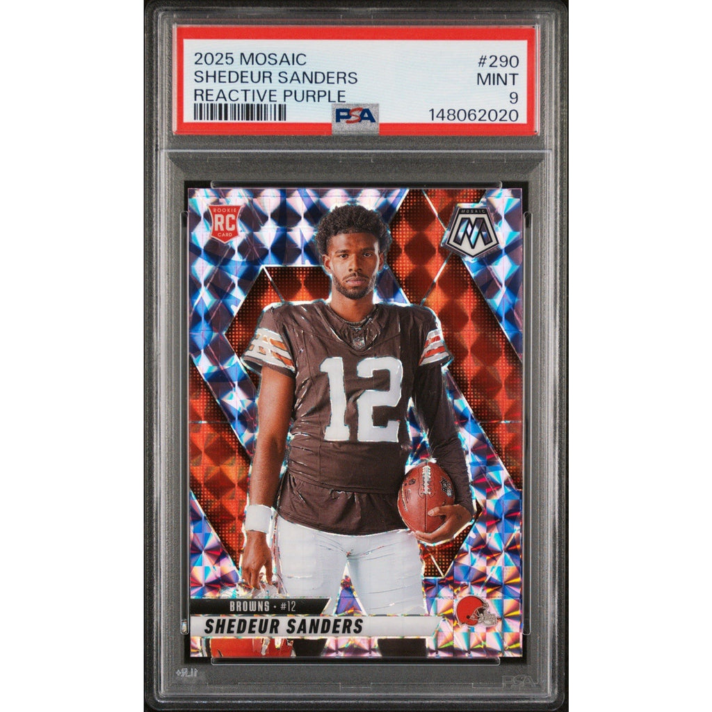 2025 Panini Mosaic Shedeur Sanders Rookie Variations #290 Reactive Purple PSA 9