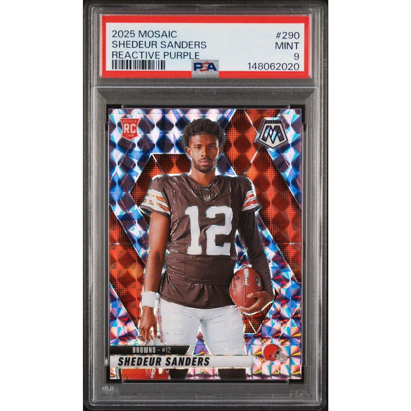 2025 Panini Mosaic Shedeur Sanders Rookie Variations #290 Reactive Purple PSA 9