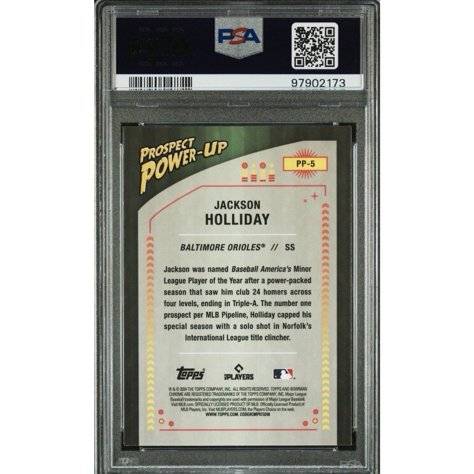 Jackson Holliday 2024 Bowman Prospect Power-Up #PP5 PSA 10 Rookie Orioles