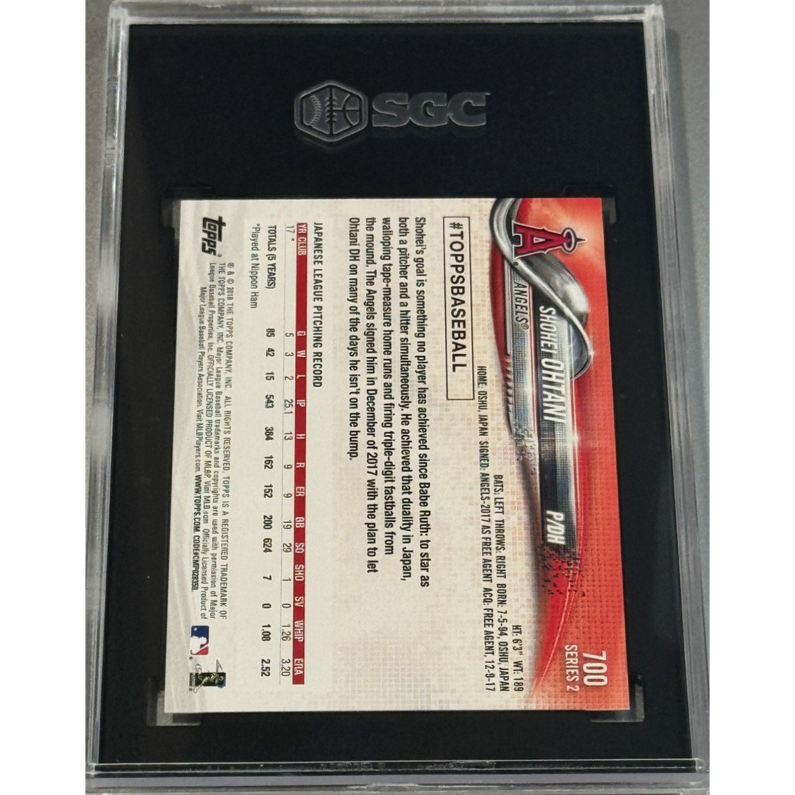 2018 Topps #700 Shohei Ohtani SGC 10 GEM MINT RC Angels Dodgers MVP Rookie