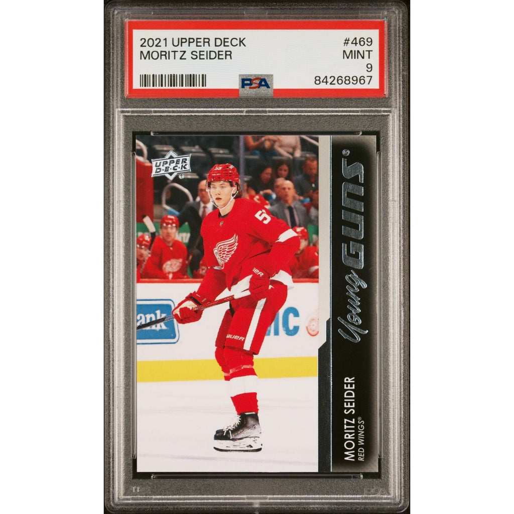Moritz Seider 2021-22 Upper Deck Young Guns RC Rookie Card #469 PSA 9 Mint