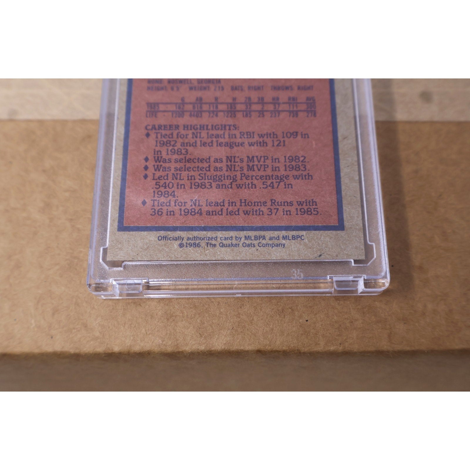 Dale Murphy Signed 1986 Topps Quacker Chewy Granola Bars 8/33 Card Auto