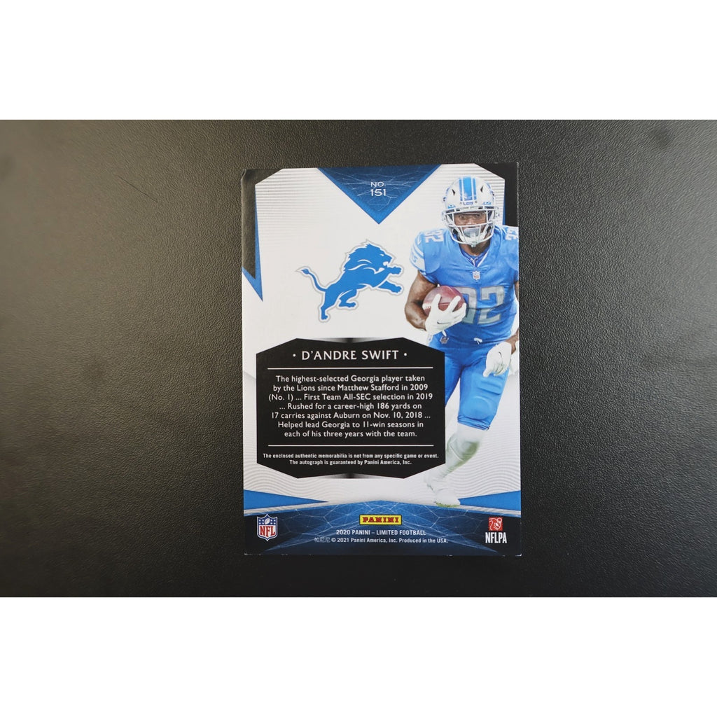 D'Andre Swift 2020 Panini Limited RPA On Card RC Auto /25 Rookie #151 4 Color