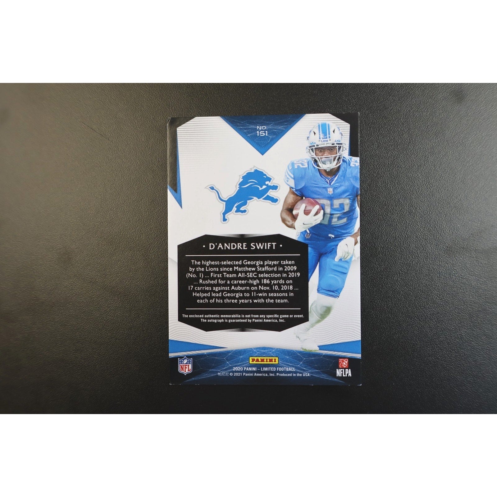D'Andre Swift 2020 Panini Limited RPA On Card RC Auto /25 Rookie #151 4 Color